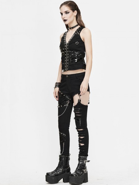 Devil Fashion Black Gothic Punk Metal Vest Top For Women DarkinCloset