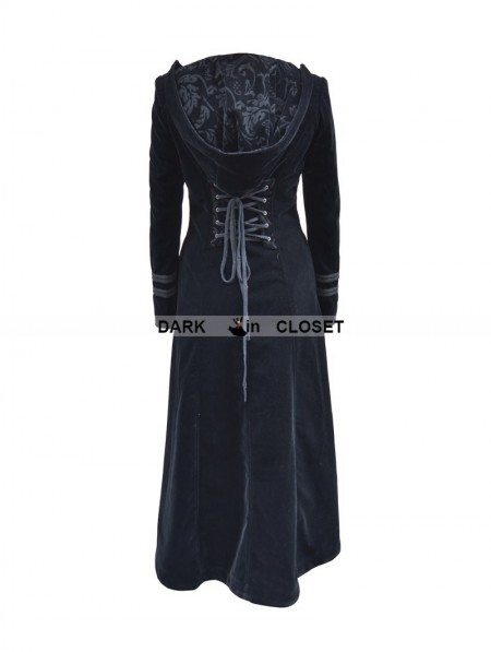 Pentagramme Black Velvet Gothic Hooded Long Coat for Women ...