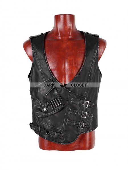 Punk Rave Leather Gothic Steampunk Vest for Men - DarkinCloset.com