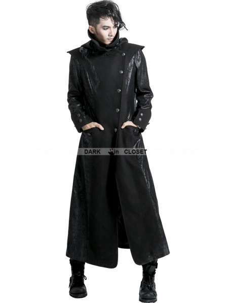 Punk Rave Black Gothic Printing Long Hooded Jacket for Men ...