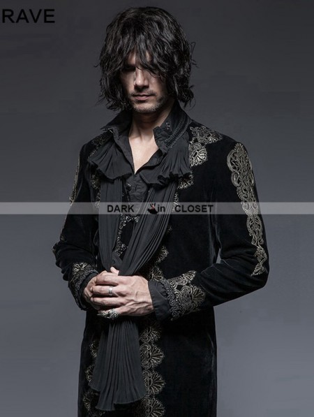 Punk Rave Black Gothic Aesthetic Embossed Coat for Men - DarkinCloset.com