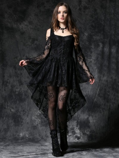 Dark in Love Black Off-the-Shoulder Long Sleeves High-Low Lace