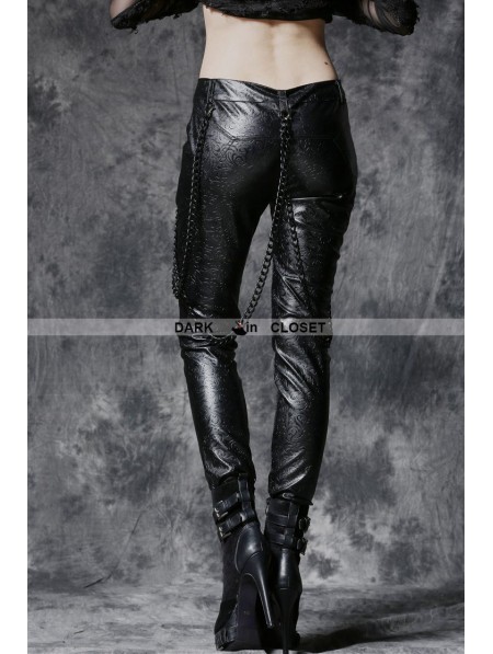 Dark in Love Black Gothic Punk Embossed Leather Pants with Detachable ...