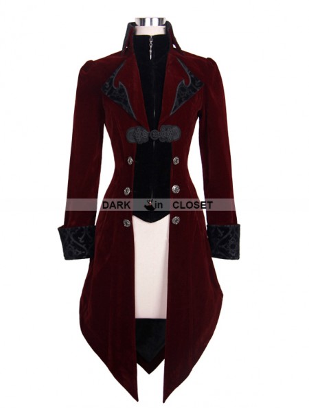 Devil Fashion Wine Red Vintage Gothic Swallow Tail Jacket for Women ...