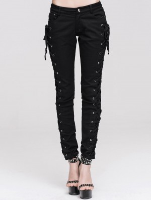 Devil Fashion Black Denim Gothic Punk Pants for Women 