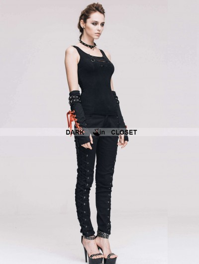 Devil Fashion Black Lace-up Gothic Pants for Women 