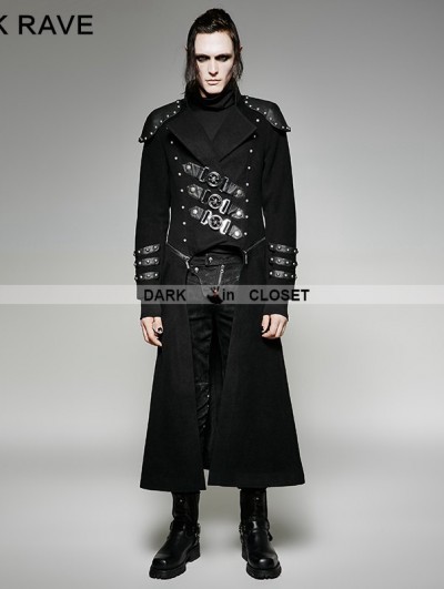 Punk Rave Black Gothic Military Uniform Woolen Long to Short Coat for ...