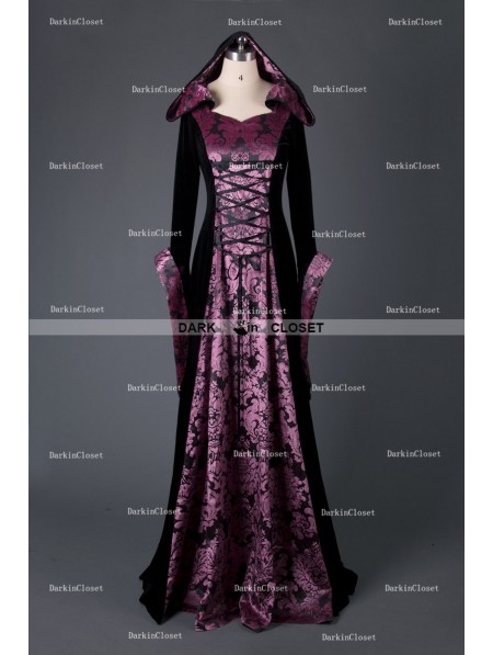 Medieval Night Black and Purple Velvet Vintage Medieval Hooded Dress ...
