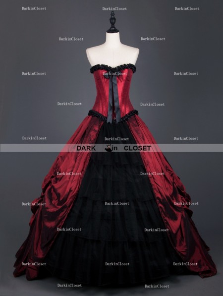 Rose Blooming Red Gothic Corset Long Prom Ball Gowns - DarkinCloset.com