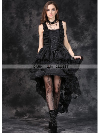 Dark in Love Elegant Black Gothic Jacquard Fishtail Dress ...