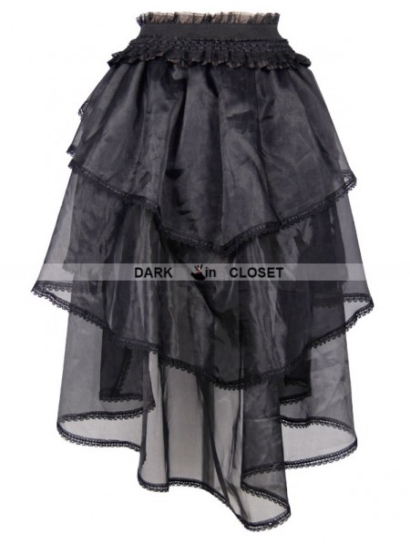 Devil Fashion Black Lace and Gauze High-Low Gothic Skirt - DarkinCloset.com
