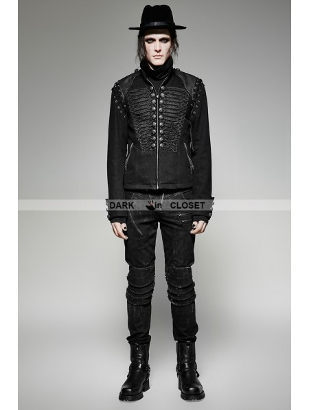 Punk Rave Black Gothic Military Uniform Short Coat with Removable ...
