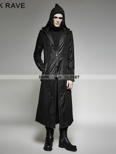 Punk Rave Black Gothic Heavy Punk Long Hooded Coat for Men ...