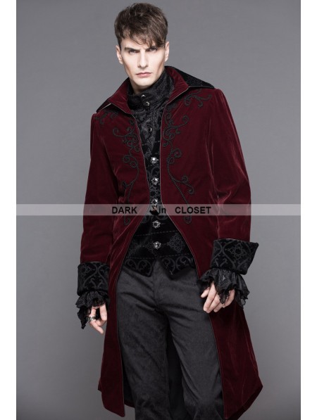 Devil Fashion Wine Red Gothic Palace Style Long Coat for Men ...