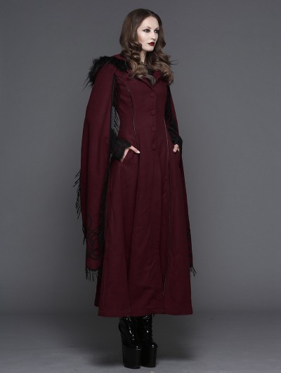 Devil Fashion Red Gothic Long Hooded Cape Coat For Women