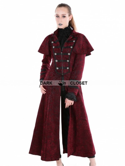 Punk Rave Red Gothic Military Style Long Hoodie Cape Coat For Women