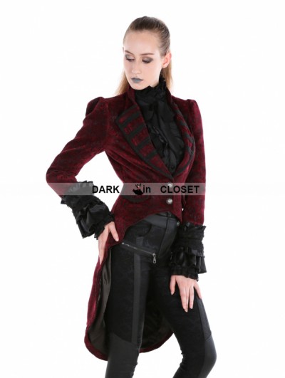 Punk Rave Red Gothic Palace Style Velvet Coat For Women