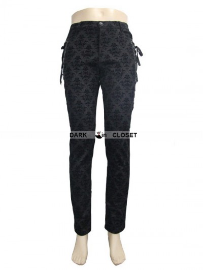 Devil Fashion Black Gothic Vintage Palace Pattern Trousers for Men