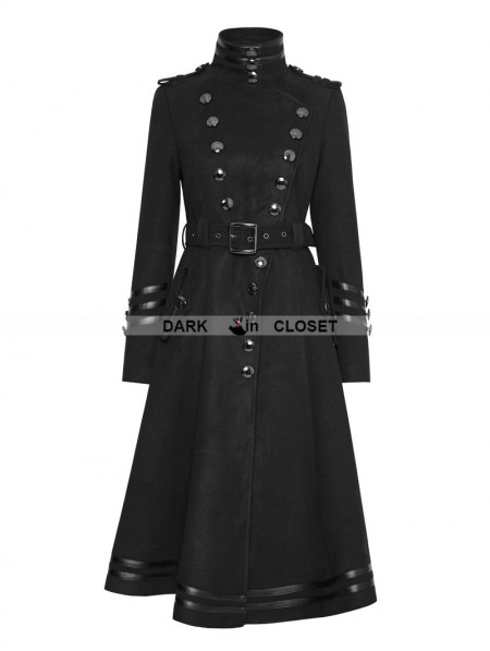 Punk Rave Black Gothic Military Uniform Worsted Long Coat for Women ...