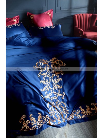 Blue Gothic Vintage Palace Embroidery Comforter Set 0009