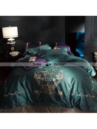 Green Gothic Vintage Palace Embroidery Comforter Set 0012