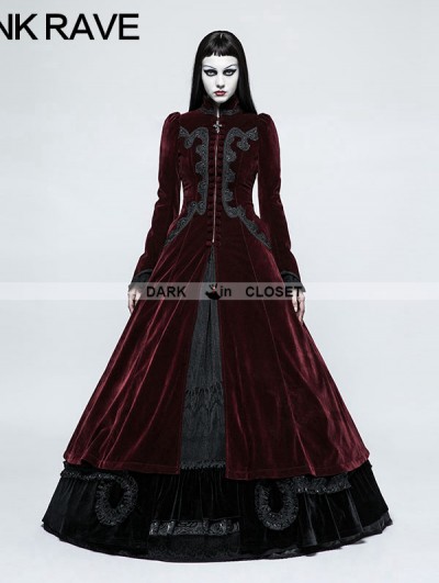 Punk Rave Red Gothic Palace Swallow Tail Long Dress Jacket for Women