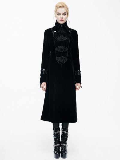 Devil Fashion Black Velvet Chinese Knot Gothic Vintage Long Jacket