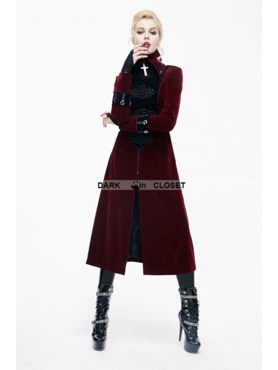 Devil Fashion Red Velvet Chinese Knot Gothic Vintage Long Jacket