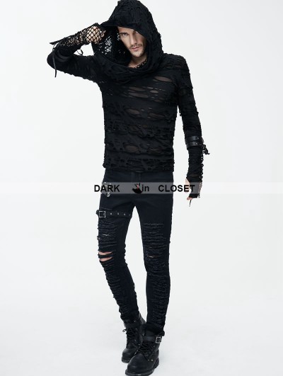 Punk Rave Men Black Gothic Vintage Hole Hooded Long Sleeve Punk Shirt Daily  Casual Tops (Medium) : : Clothing, Shoes & Accessories