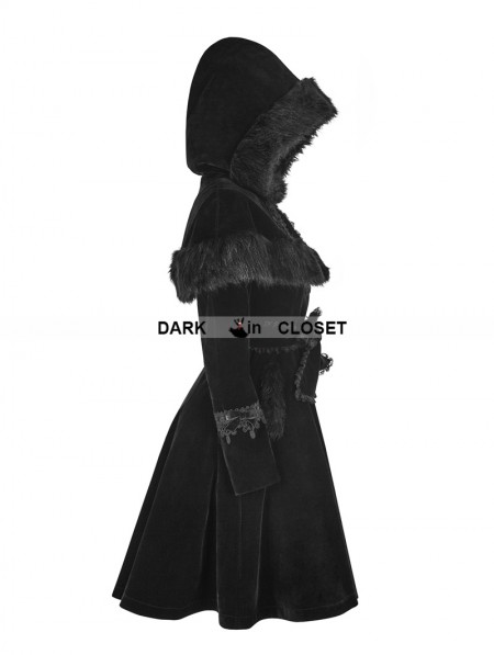 Punk Rave Black Sweet Gothic Lolita Faux Fur Coat - DarkinCloset.com