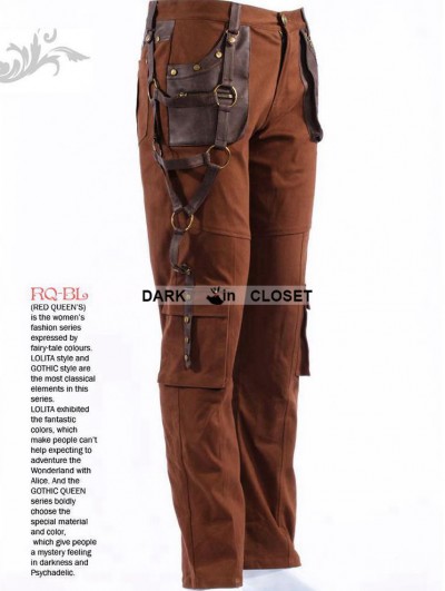 RQ-BL Coffee Industrial Steampunk Man Trousers with Pocket Bag 