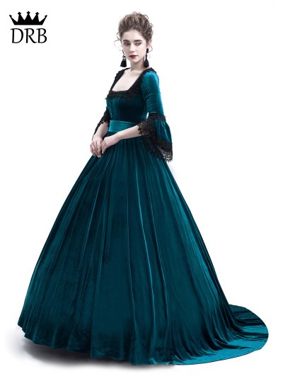 Rose Blooming Blue Velvet Ball Gown Theatrical Victorian Gown 