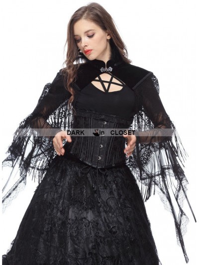 Dark in Love Black Gothic Palace Style Velvet Feather Cape with Tassels ...
