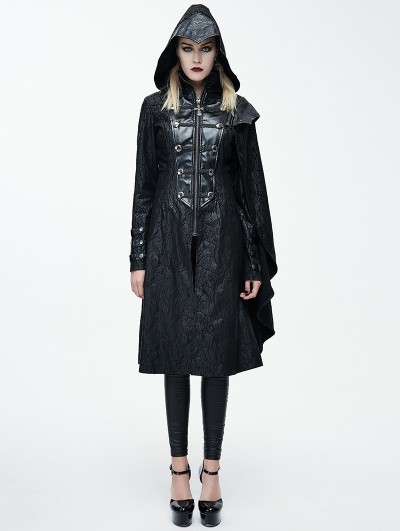 Devil Fashion Black Leather Gothic Military Cloak Coat for Women