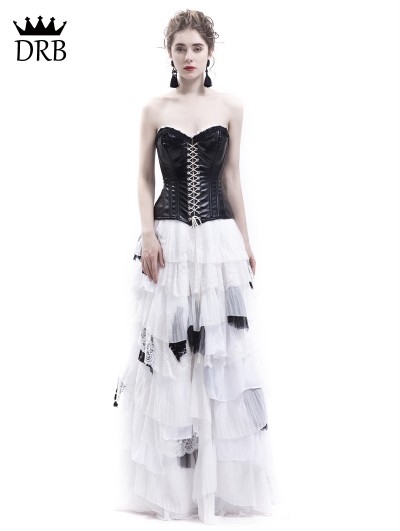 Victorian Steampunk Gothic Black and White Corset Dress Punk Theater  Clothing