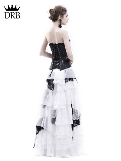 Rose Blooming Black Steampunk Gothic Corset Burlesque High-Low Prom Party  Dress 