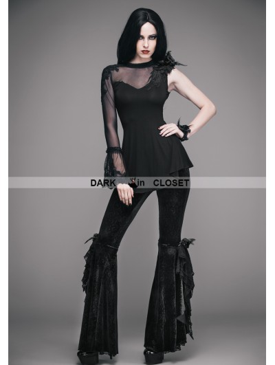 Eva Lady Black Romantic Gothic One Sleeve Shirt for Women 