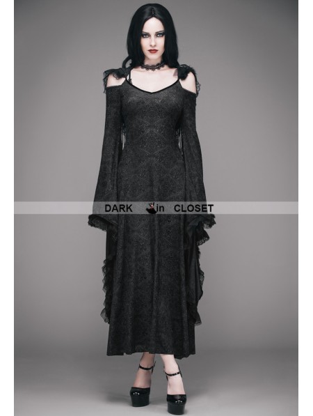 Eva Lady Black Off-the-Shoulder Gothic Vampire Hooded Tassel Dress ...