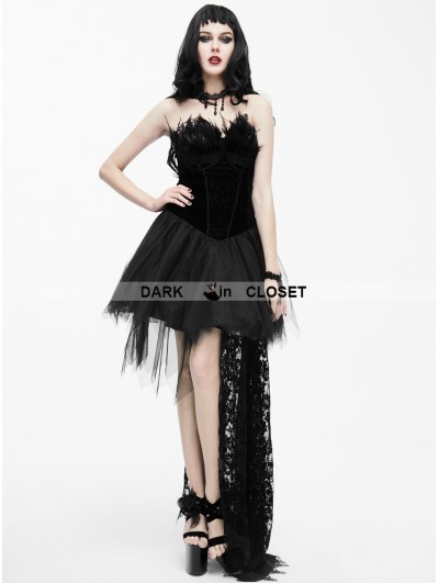 Eva Lady Black Gothic Feather Lace Short Dress - DarkinCloset.com