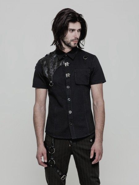 Punk Rave Black Gothic Punk Buckle Short Sleeves Shirt for Men ...