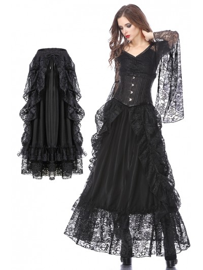 Dark in Love Black Gothic Eleglant Lace Long Skirt - DarkinCloset.com