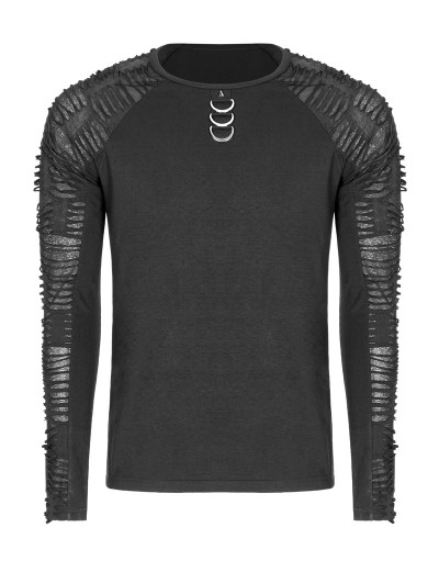 Punk Rave Gothic Simple Men's Black Shirt with Necklace