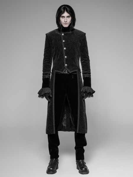 Punk Rave Black Velvet Gothic Tuxedo Coat for Men - DarkinCloset.com