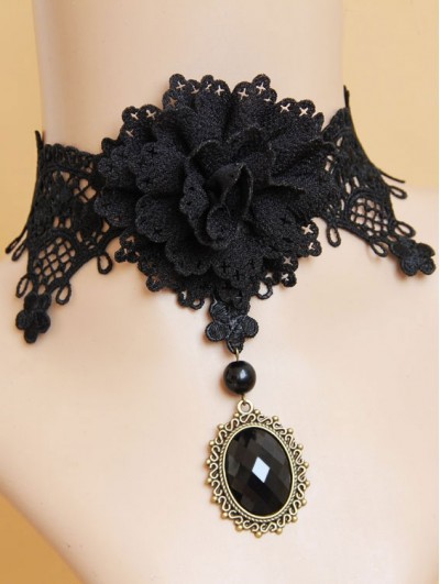 Handmade Black Lace Flower Pendant Gothic Necklace - DarkinCloset.com