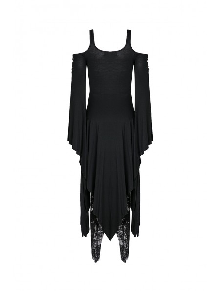 Dark in Love Black Romantic Gothic Irregular Long Dress - DarkinCloset.com