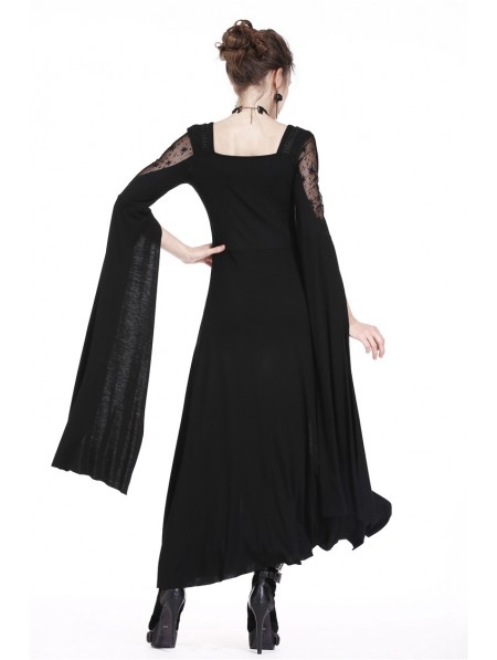 Dark in Love Black Gothic Long Dress with Star Hollow Out ...
