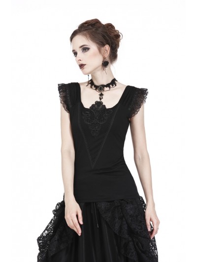 Dark in Love Black Gothic Lace Applique Shirt for Women