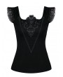 Dark in Love Black Gothic Lace Applique Shirt for Women