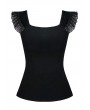 Dark in Love Black Gothic Lace Applique Shirt for Women