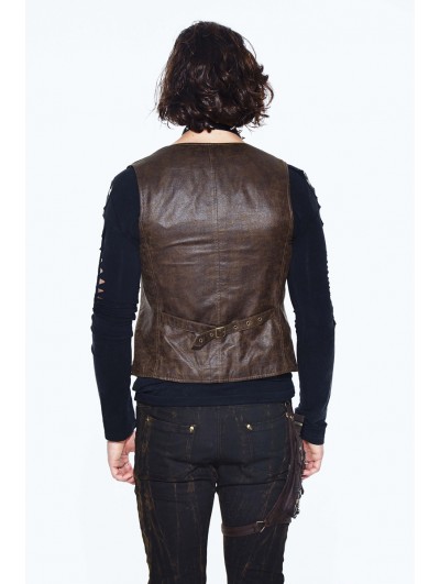 Devil Fashion Steampunk Corset Vest Waistcoat Top Brown Distressed Faux  Leather